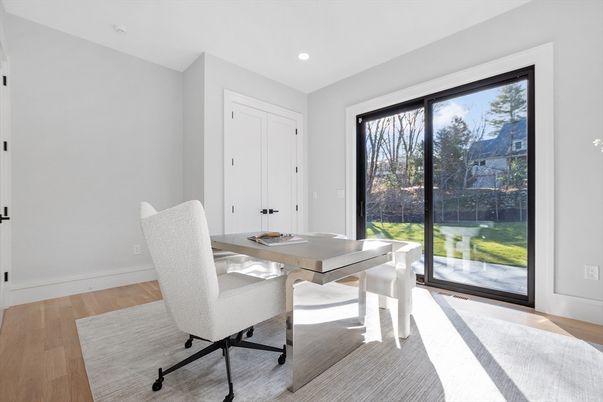 Home Office, Interior, Recessed Lighting, Wood Texture Flooring