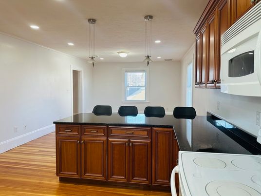 Interior, Kitchen, Pendant Lights, Recessed Lighting, Wood Texture Flooring