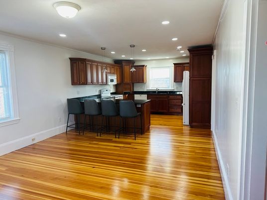 Interior, Kitchen, Pendant Lights, Recessed Lighting, Wood Texture Flooring