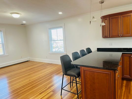 Dining room, Interior, Pendant Lights, Recessed Lighting, Wood Texture Flooring