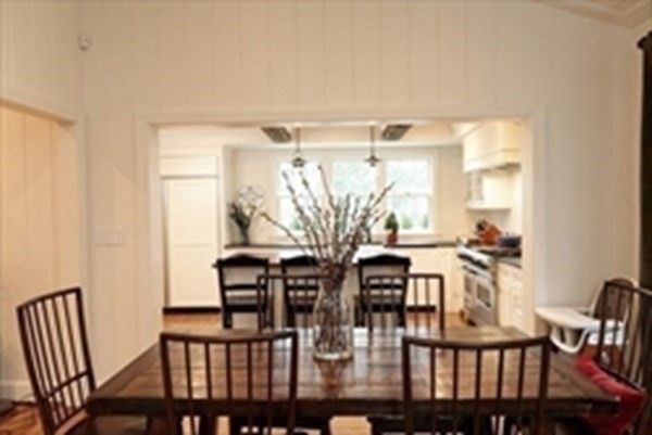 Dining room, Interior, Pendant Lights, Wood Texture Flooring