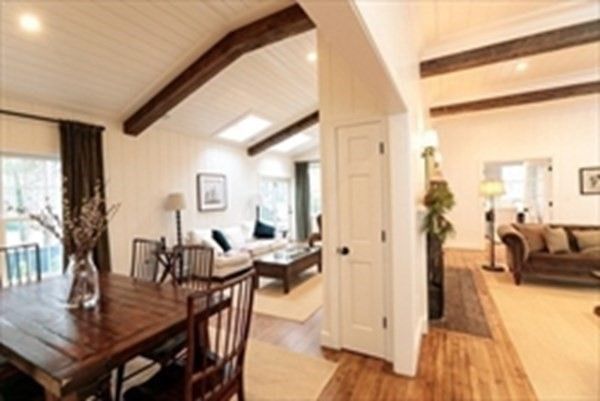 Dining room, Interior, Living room, Recessed Lighting, Wooden Beams, Wood Texture Flooring