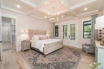Bedroom, Interior, Pendant Lights, Recessed Lighting, Wood Texture Flooring