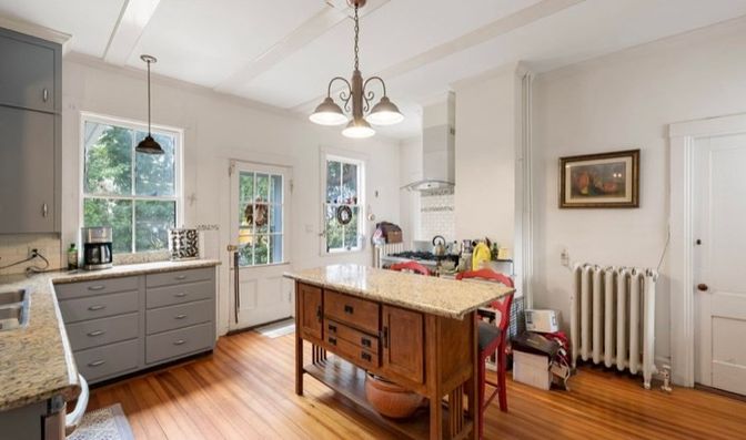 Interior, Kitchen, Pendant Lights, Wood Texture Flooring