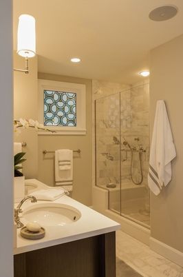 Bathroom, Glass Shower, Interior, Marble, Marble Walls, Recessed Lighting