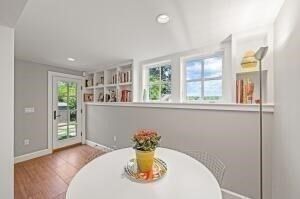 Dining room, Interior, Recessed Lighting, Wood Texture Flooring