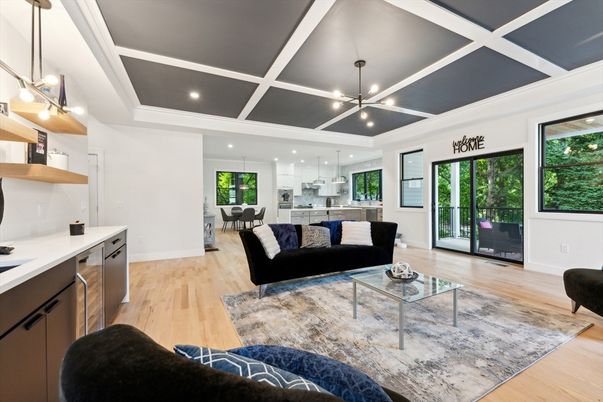 Dining room, Interior, Kitchen, Living room, Pendant Lights, Recessed Lighting, Stainless Steel Appliances, Wood Texture Flooring