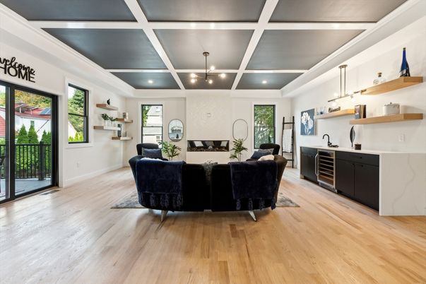 Interior, Kitchen, Living room, Pendant Lights, Recessed Lighting, Wood Texture Flooring