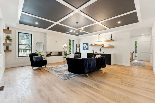 Interior, Living room, Recessed Lighting, Wood Texture Flooring
