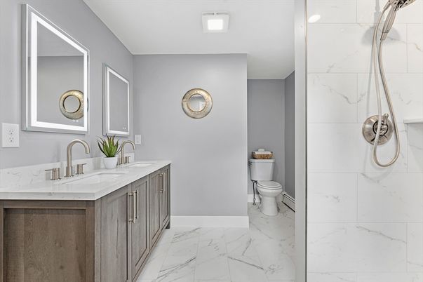 Bathroom, Dual Sink Vanities, Interior, Marble, Marble Walls
