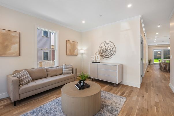 Interior, Living room, Recessed Lighting, Wood Texture Flooring