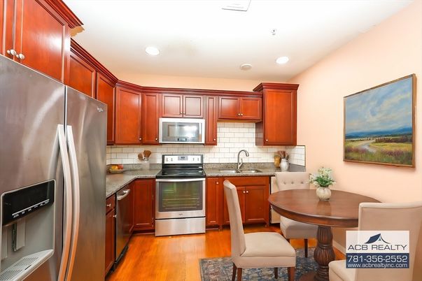 Dining room, Interior, Kitchen, Recessed Lighting, Stainless Steel Appliances, Wood Texture Flooring