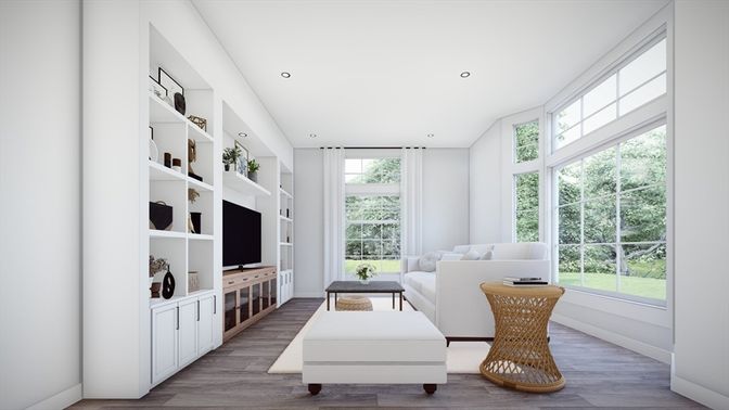 Interior, Living room, Recessed Lighting, Wood Texture Flooring