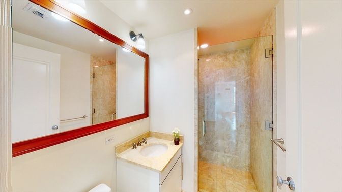 Bathroom, Glass Shower, Interior, Recessed Lighting