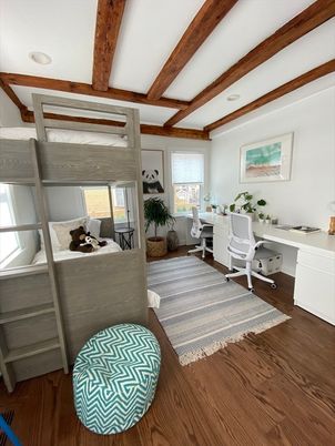 Home Office, Interior, Recessed Lighting, Wooden Beams, Wood Texture Flooring