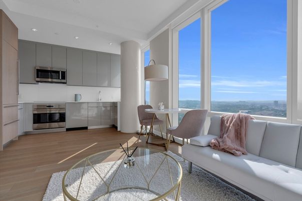 Dining room, Interior, Kitchen, Living room, Recessed Lighting, Stainless Steel Appliances, Wood Texture Flooring