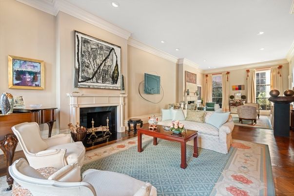 Fireplace, Interior, Living room, Piano, Recessed Lighting, Wood Texture Flooring