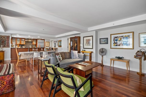Dining room, Interior, Kitchen, Living room, Recessed Lighting, Wood Texture Flooring