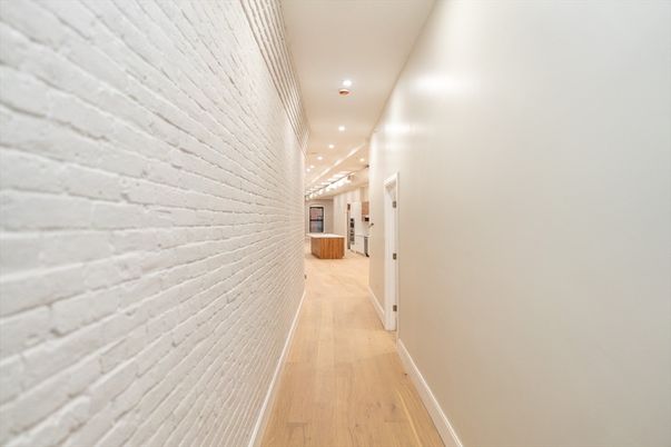 Interior, Recessed Lighting, Stone Walls, Wood Texture Flooring