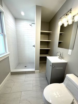 Bathroom, Free Standing Baths, Glass Shower, Interior, Marble, Recessed Lighting