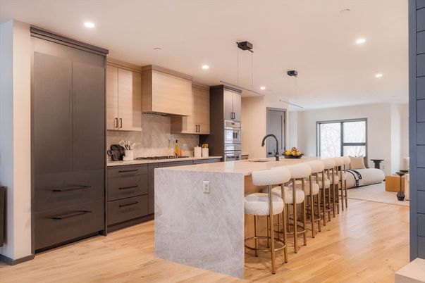 Interior, Kitchen, Living room, Pendant Lights, Recessed Lighting, Wood Texture Flooring
