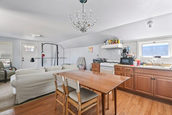 Dining room, Interior, Kitchen, Living room, Pendant Lights, Wood Texture Flooring