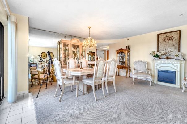 Chandelier, Dining room, Fireplace, Interior