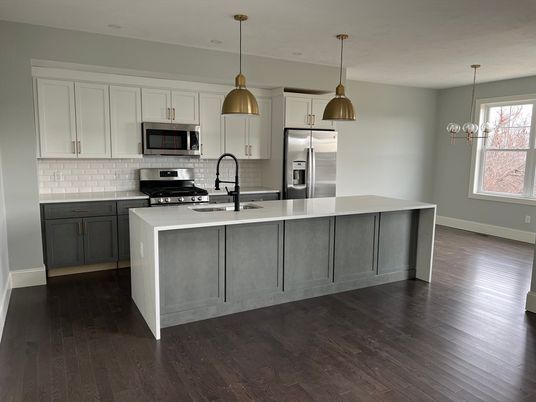Interior, Kitchen, Pendant Lights, Stainless Steel Appliances, Wood Texture Flooring
