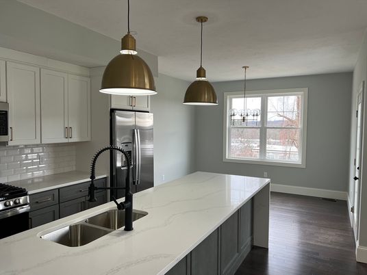 Interior, Kitchen, Pendant Lights, Stainless Steel Appliances, Wood Texture Flooring
