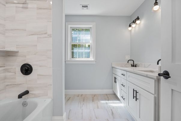 Bathroom, Dual Sink Vanities, Interior, Wood Texture Flooring