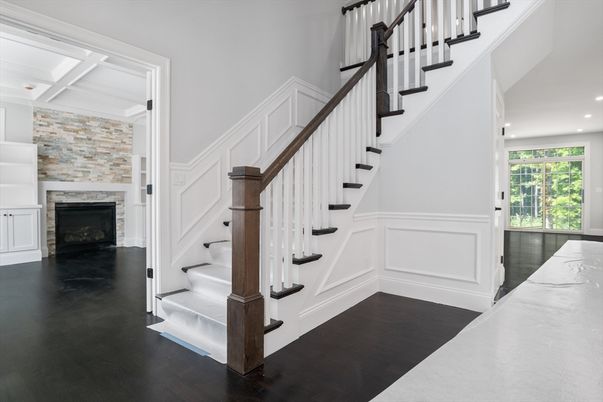 Fireplace, Interior, Recessed Lighting, Wood Texture Flooring