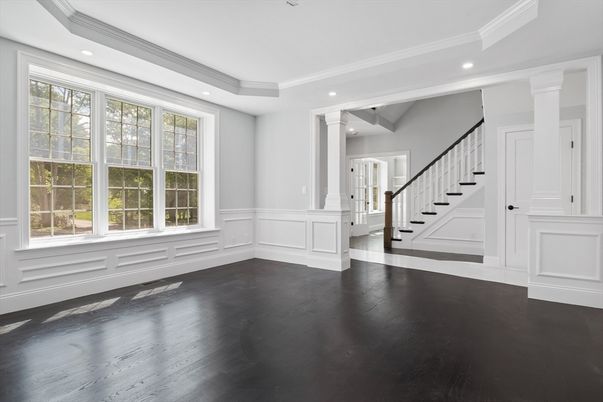 Empty room, Interior, Recessed Lighting, Wood Texture Flooring