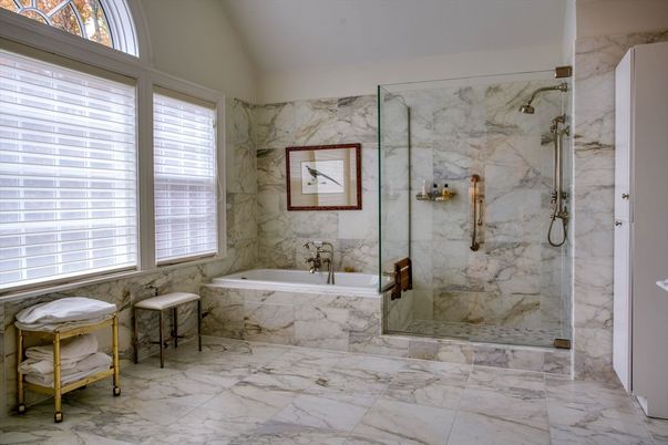 Bathroom, Glass Shower, Interior, Marble, Marble Walls