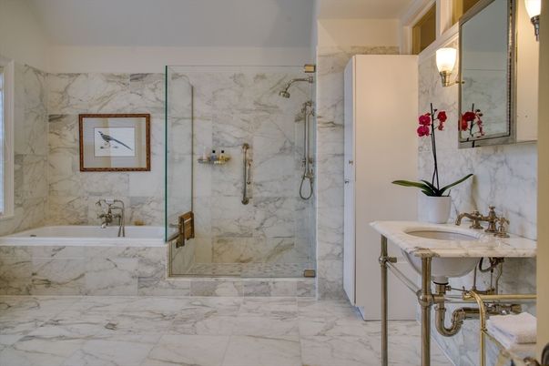 Bathroom, Glass Shower, Interior, Marble, Marble Walls