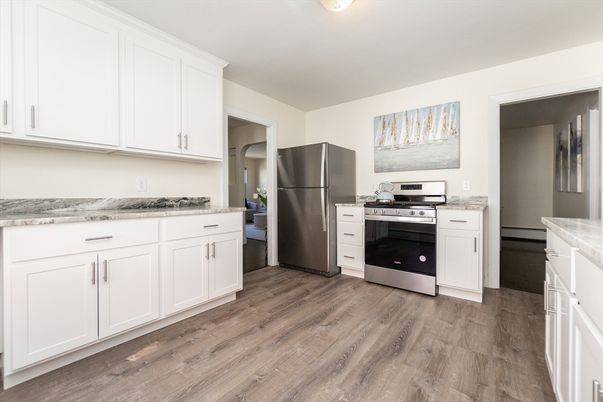 Interior, Kitchen, Stainless Steel Appliances, Wood Texture Flooring