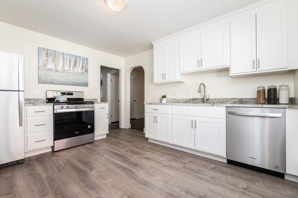 Interior, Kitchen, Stainless Steel Appliances, Wood Texture Flooring