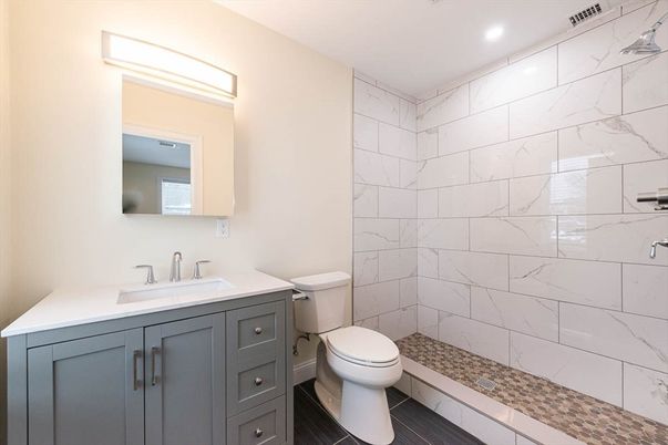 Bathroom, Interior, Marble Walls, Recessed Lighting