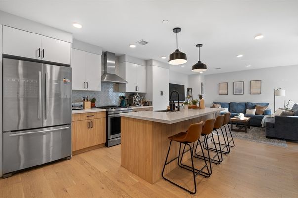Interior, Kitchen, Living room, Pendant Lights, Recessed Lighting, Stainless Steel Appliances, Wood Texture Flooring