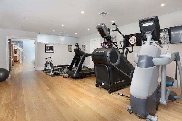 Fitness Equipment, Gym, Interior, Recessed Lighting, Wood Texture Flooring