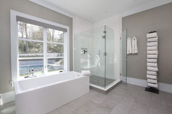 Bathroom, Glass Shower, Interior, Recessed Lighting
