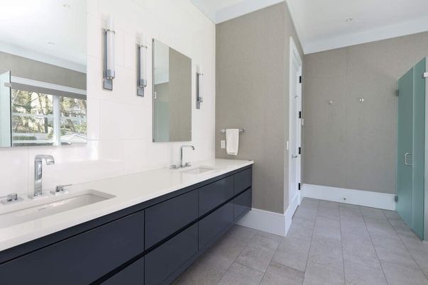 Bathroom, Dual Sink Vanities, Glass Shower, Interior, Recessed Lighting