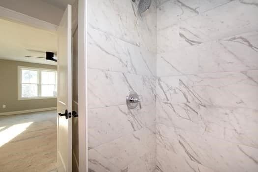 Bathroom, Interior, Marble Walls, Wood Texture Flooring