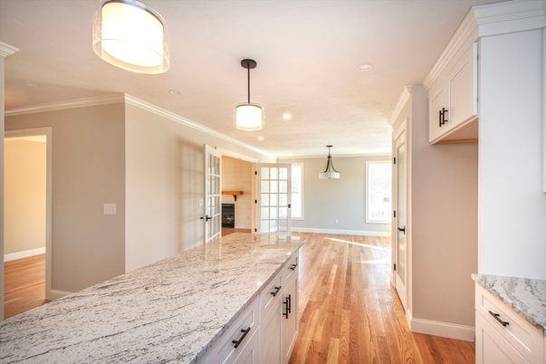 Interior, Kitchen, Pendant Lights, Recessed Lighting, Wood Texture Flooring