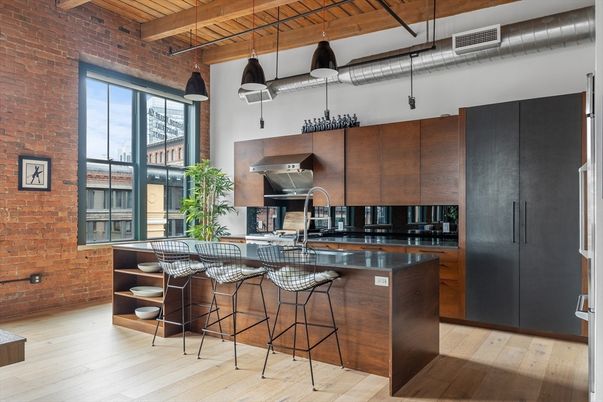 Interior, Kitchen, Pendant Lights, Stainless Steel Appliances, Stone Walls, Wooden Beams, Wooden Ceilings, Wood Texture Flooring