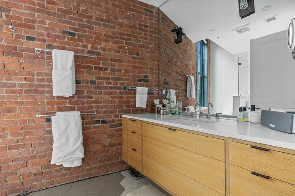 Bathroom, Interior, Recessed Lighting, Stone Walls
