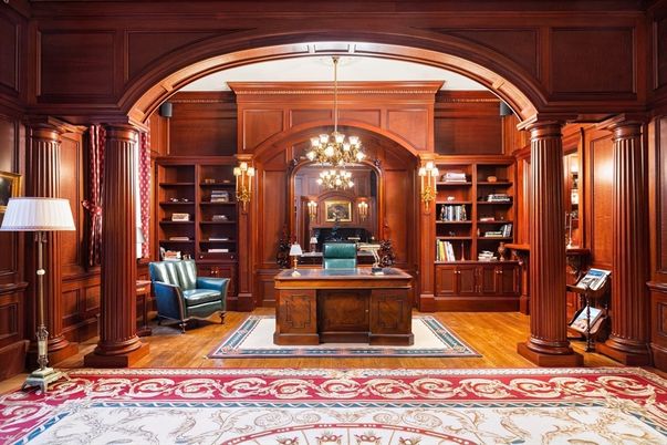 Chandelier, Home Office, Interior, Pendant Lights, Wooden Ceilings, Wood Texture Flooring, Wooden Walls