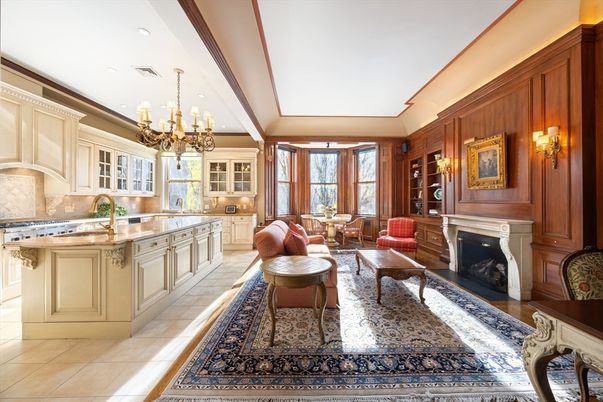 Chandelier, Dining room, Fireplace, Interior, Kitchen, Living room, Recessed Lighting