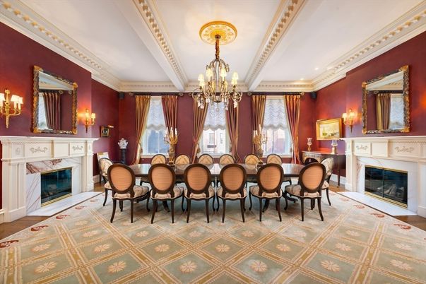 Chandelier, Dining room, Fireplace, Interior, Recessed Lighting