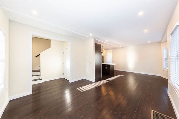 Empty room, Interior, Pendant Lights, Recessed Lighting, Wood Texture Flooring