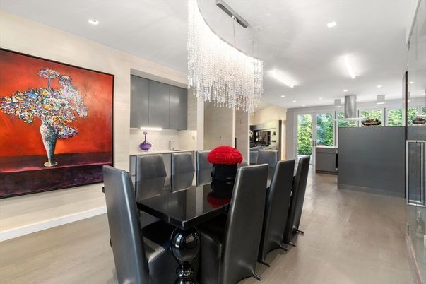 Chandelier, Dining room, Interior, Recessed Lighting, Wood Texture Flooring